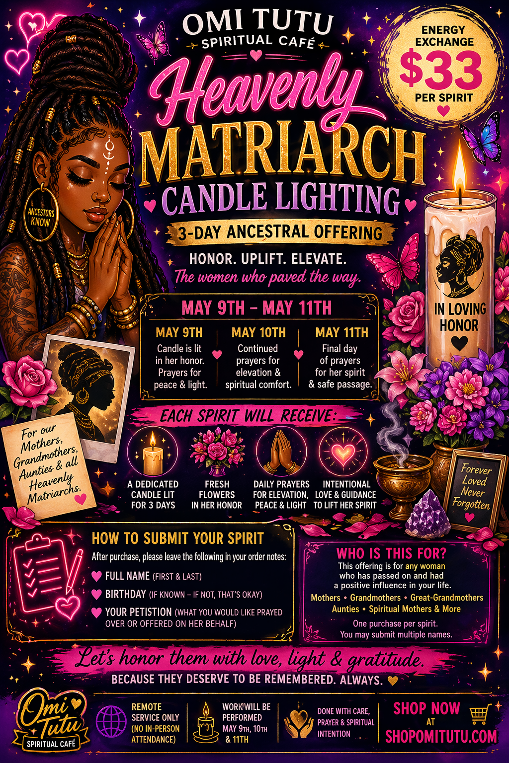 Heavenly Matriarch Candle Lighting (3-Day Ancestral Offering) 🕯️